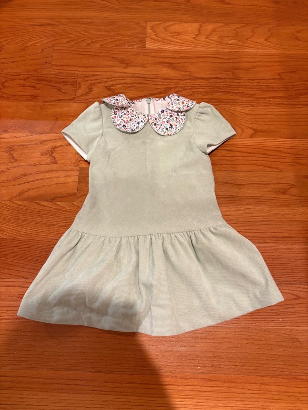 Luli & Me Girls Majestic Petals Drop Waist Dress - Green Cord with Floral Collar